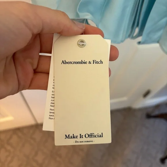 Abercrombie & Fitch Plunge Pleated Satin Mini Dress Sky Blue XLT Tall Long NWT - Picture 10 of 16